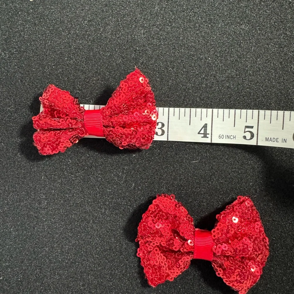 Happy Holidays Pair Of Small Bows Made With Sequins Red